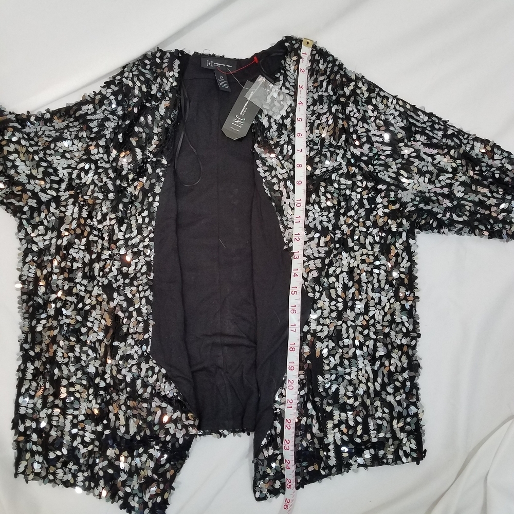 INC Radiance Deep Black Open Front Sequin Jacket … - image 6